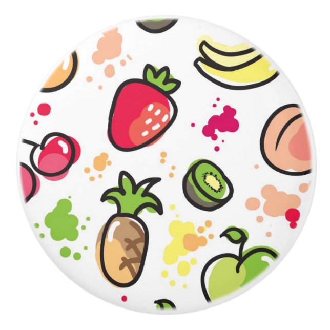 hand drawn fruits pattern ceramic knob (Front)