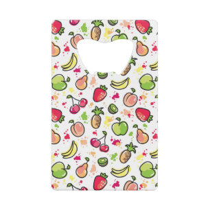 hand drawn fruits pattern credit card bottle opener