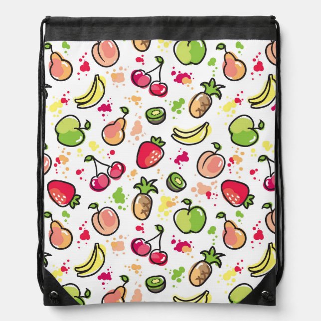 hand drawn fruits pattern drawstring bag (Front)