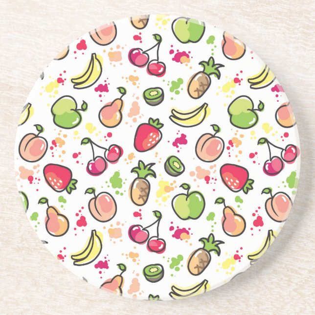 hand drawn fruits pattern drink coaster (Front)