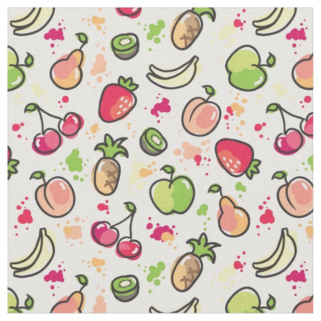 hand drawn fruits pattern fabric (Close Up)