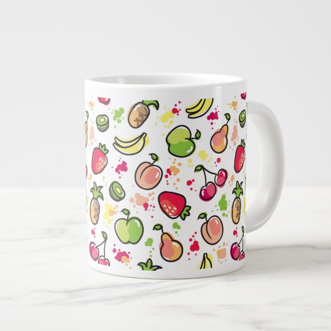 hand drawn fruits pattern large coffee mug (Front Right)