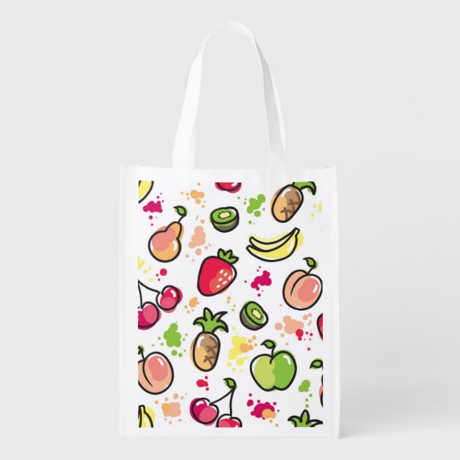 hand drawn fruits pattern reusable grocery bag (Front)