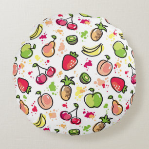 hand drawn fruits pattern round pillow