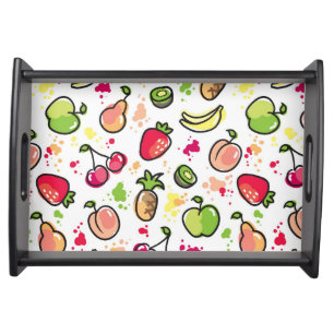 hand drawn fruits pattern serving tray