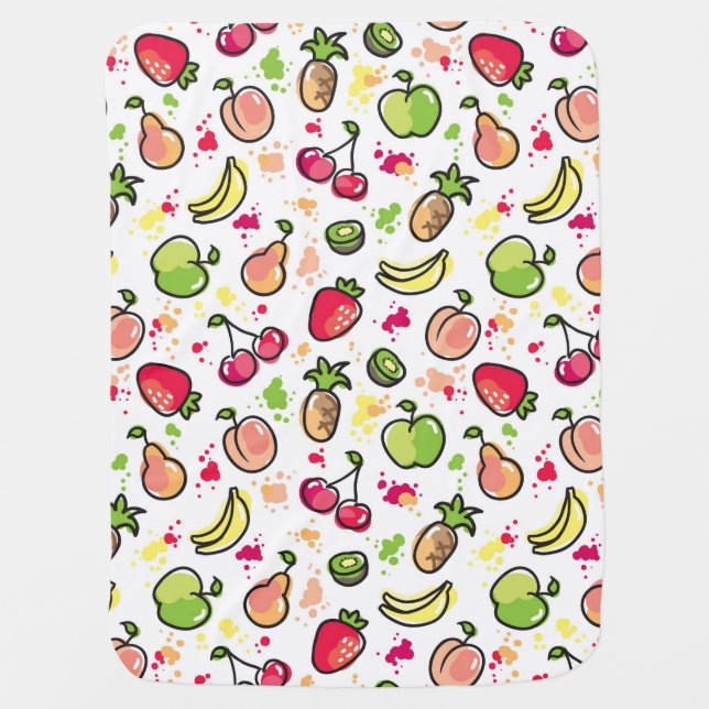 hand drawn fruits pattern stroller blanket (Front)