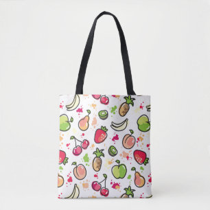 hand drawn fruits pattern tote bag