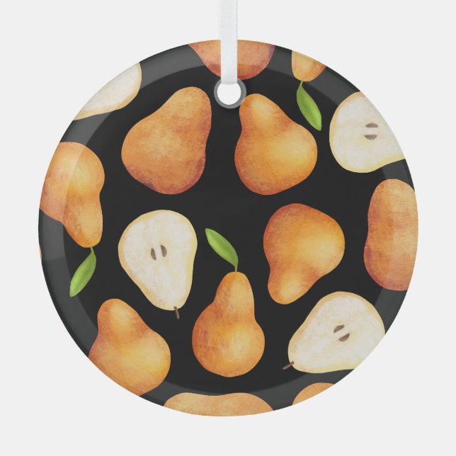 Hand-drawn fruits, realistic seamless pattern. glass ornament (Front)