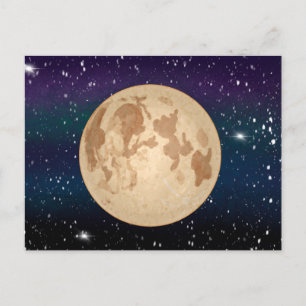 Hand drawn Full Moon and Sparkling Stars Postcard