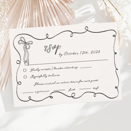 Hand Drawn Fun Bow Scribble Squiggle RSVP Wedding  Enclosure Card