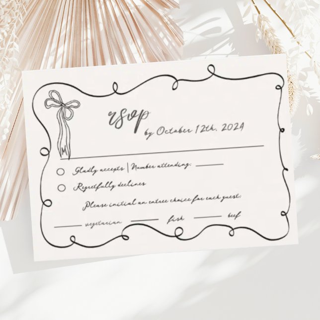 Hand Drawn Fun Bow Scribble Squiggle RSVP Wedding  Enclosure Card (Creator Uploaded)