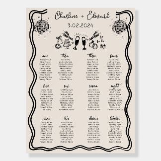 Hand Drawn Fun Colorful Wedding 12 Seating Chart Foam Board