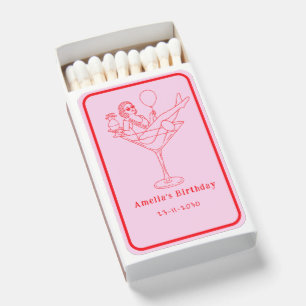 Hand Drawn funky Cocktail Girl Birthday Matchboxes