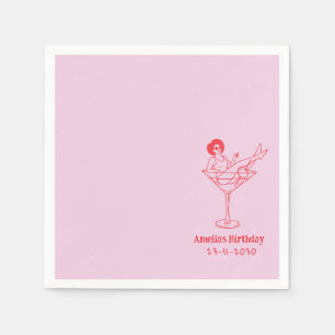 Hand Drawn funky Cocktail Girl Birthday Napkins