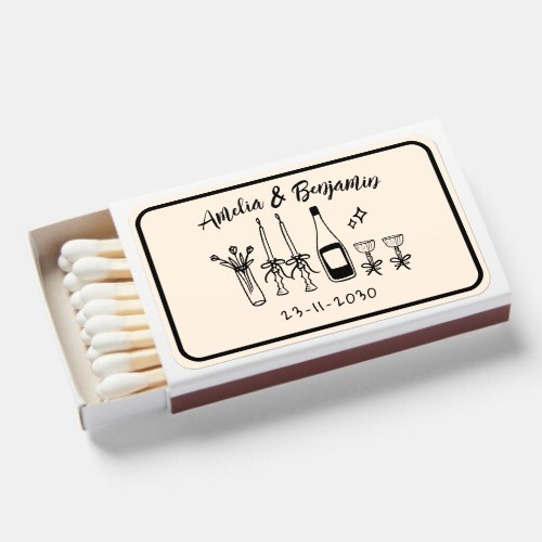 Hand Drawn Funky Custom Wedding Reception  Matchboxes