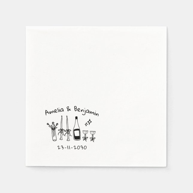 Hand drawn funky Custom Wedding Reception Napkins (Front)