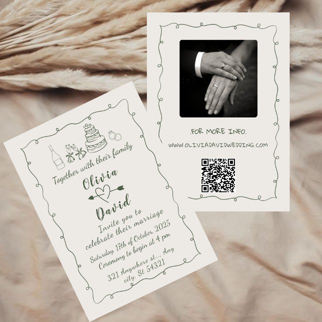 Hand Drawn Funky Drawing Handwritten Wedding Invitation (Creator Uploaded)