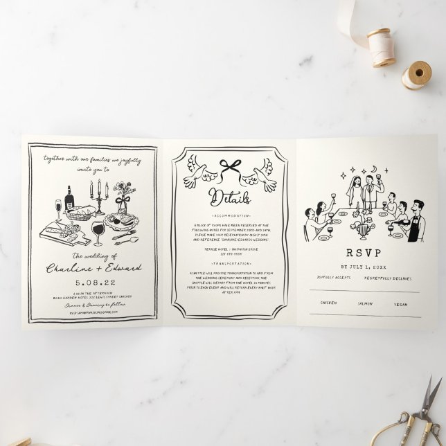 Hand Drawn Funky Drawing Handwritting Wedding  Tri-Fold Announcement (Creator Uploaded)