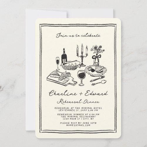 Hand Drawn Funky Drawing Rehearsal Dinner  Invitation