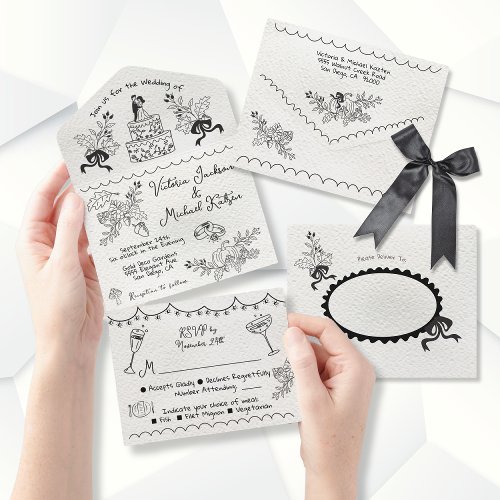 Hand Drawn funky fall doodle wedding All In One Invitation