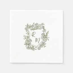 Hand Drawn Funky Floral Crest Monogram Wedding Napkins