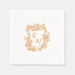 Hand Drawn Funky Floral Crest Monogram Wedding Napkins