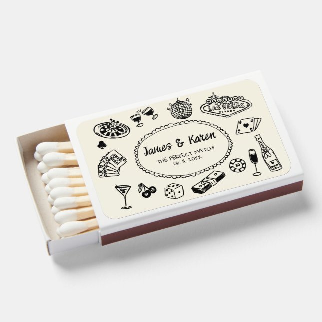 Hand Drawn funky Handwritten Las Vegas Wedding  Matchboxes (Front Open)