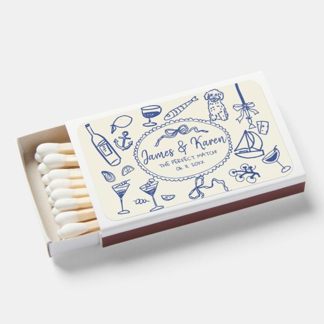Hand Drawn funky Handwritten wedding Matchboxes (Front Open)