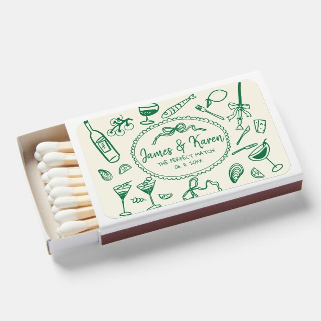 Hand Drawn funky Handwritten wedding Matchboxes (Front Open)