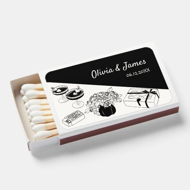 Hand Drawn Funky Handwritten Wedding Matchboxes (Front Open)