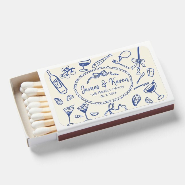 Hand Drawn funky Handwritten wedding Matchboxes (Front Open)