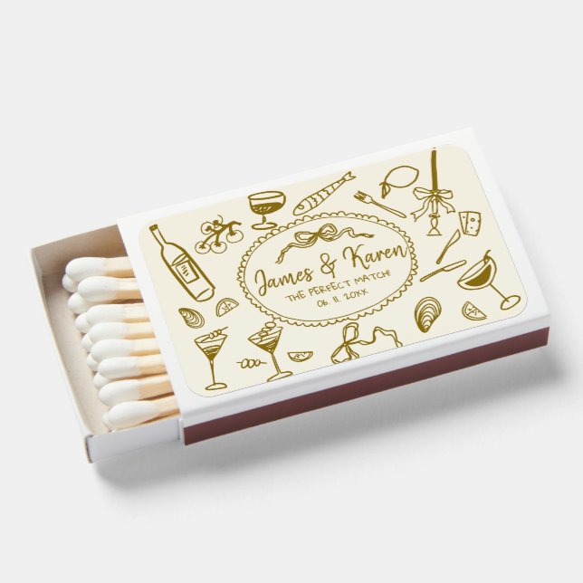 Hand Drawn funky Handwritten wedding Matchboxes (Front Open)