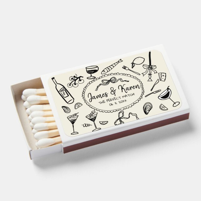 Hand Drawn funky Handwritten wedding Matchboxes (Front Open)