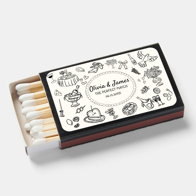 Hand Drawn Funky Handwritten Wedding Matchboxes (Front Open)