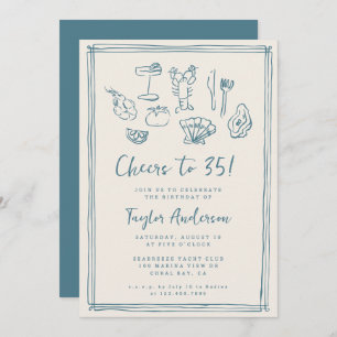 Hand Drawn Funky Nautical Beach 35th Birthday Invitation
