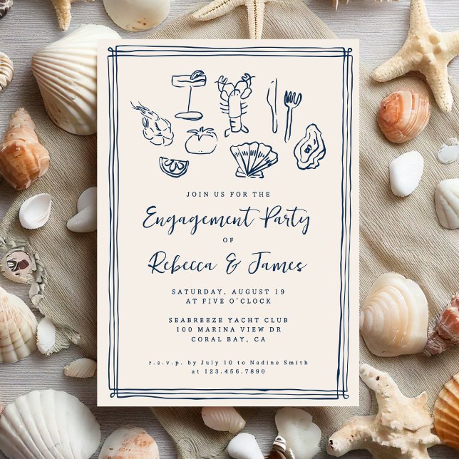 Hand Drawn Funky Nautical Beach Engagement Party Invitation (Creator Uploaded)