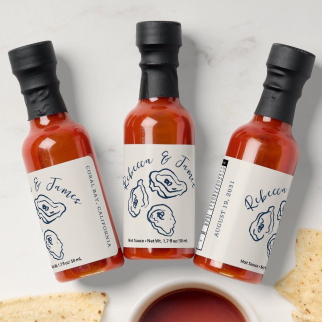 Hand Drawn Funky Nautical Oysters Wedding Hot Sauces (Laydown)