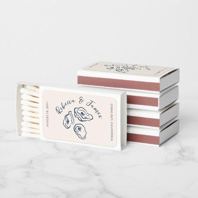 Hand Drawn Funky Nautical Oysters Wedding Matchboxes (Stacked)