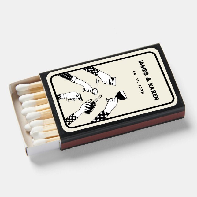 Hand Drawn funky retro wedding Matchboxes (Front Open)