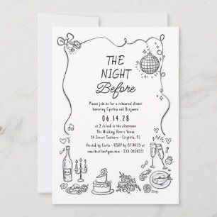 Hand Drawn Funky Retro Whimsical Rehearsal Dinner Invitation