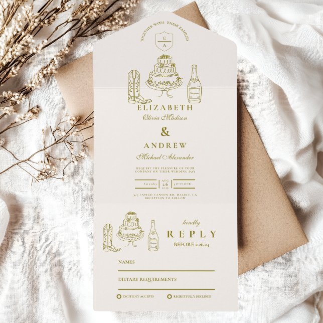 Hand Drawn Funky Western Doodle Wedding  All In One Invitation (Creator Uploaded)