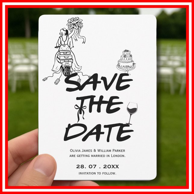 Hand Drawn Funky Whimsical Minimalist Wedding Save The Date (Creator Uploaded)