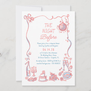 Hand Drawn Funky Whimsical Pink Rehearsal Dinner Invitation