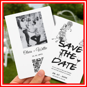 Hand Drawn Funky Whimsical QR Code Wedding PHOTO Save The Date