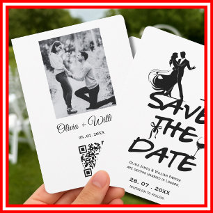 Hand Drawn Funky Whimsical QR Code Wedding PHOTO Save The Date