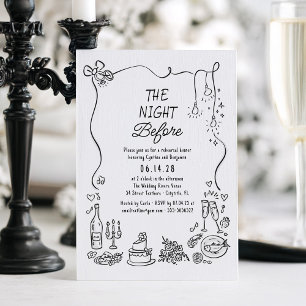 Hand Drawn Funky Whimsical Rehearsal Dinner Invitation