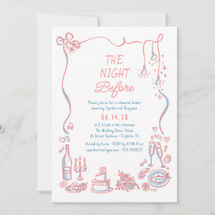 Hand Drawn Funky Whimsical Rehearsal Dinner Invitation