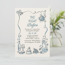 Hand Drawn Funky Whimsical Retro Rehearsal Dinner Invitation