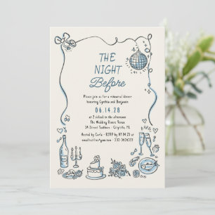 Hand Drawn Funky Whimsical Retro Rehearsal Dinner Invitation