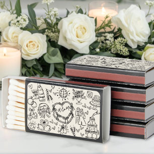 Hand Drawn Funky Whimsical Wedding Matchboxes